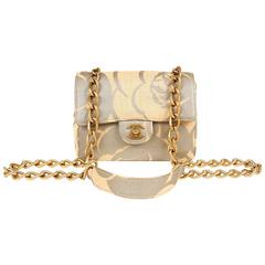 Chanel Beige and Silver Camellia Print Straw Mini Classic 5