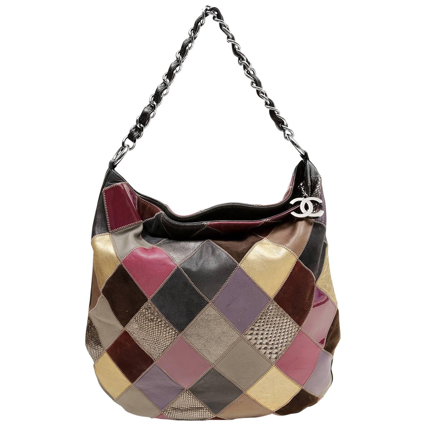 Chanel Multicolor Python Suede Leather Patchwork Hobo  For Sale