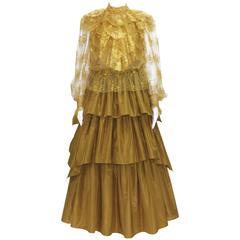 Vintage Christian Dior Automne-Hiver 1980  Numbered Silk Skirt Blouse Evening Set 