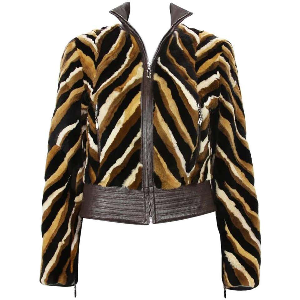 Vintage Gianni Versace Couture Striped Mink Jacket 40 at 1stDibs