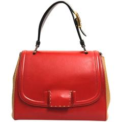 2000s Fendi Silvana Red and Caramel Leather Tote Bag 