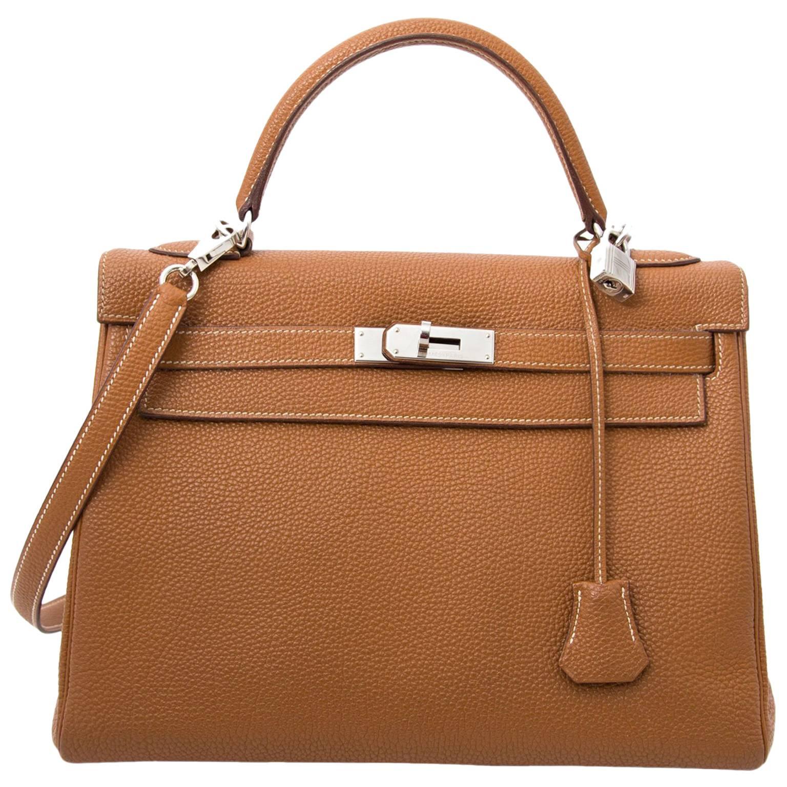 Hermès Kelly 32 Vert de Gris Togo Gold hdw - Designer WishBags