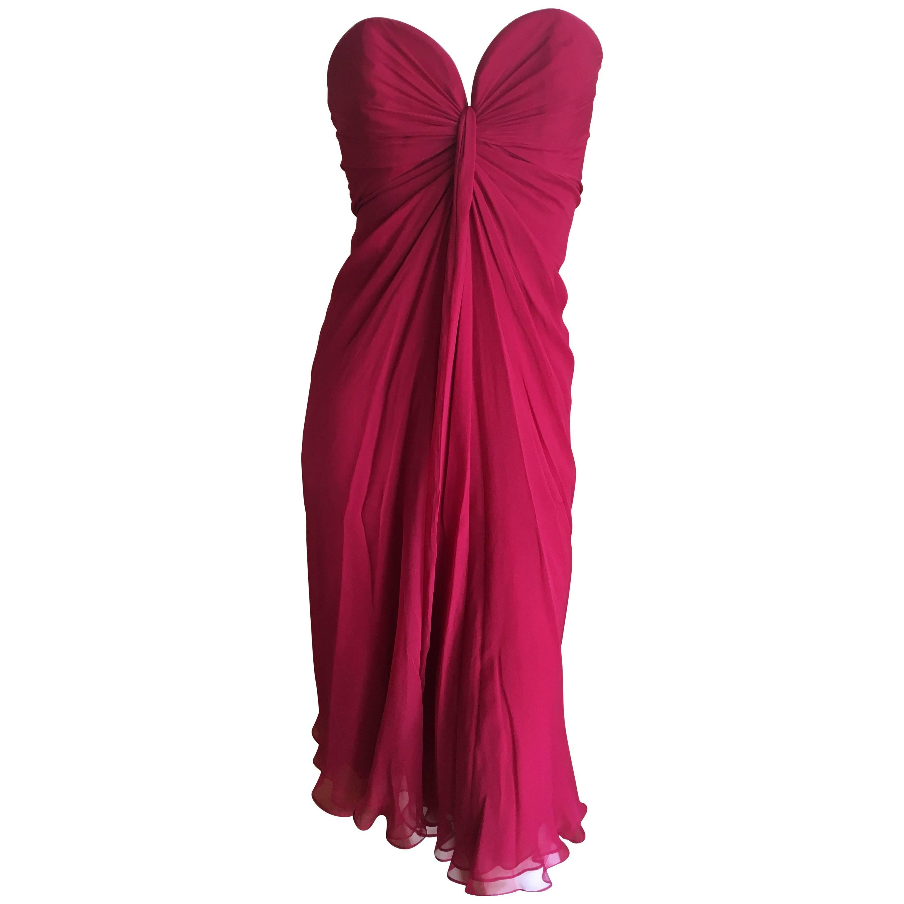 Yves Saint Laurent Red Silk Strapless Cocktail Dress For Sale