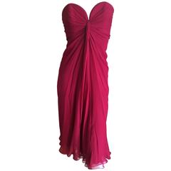 Yves Saint Laurent Red Silk Strapless Cocktail Dress