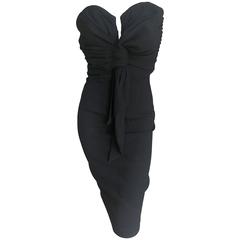 Vintage Christian Dior by John Galliano Low Cut Black Cocktail Dress