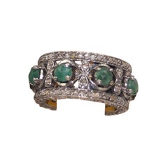 Zertifizierter Natürlicher Pave Diamant Smaragd 925 Silber vergoldeter Ewigkeitsring