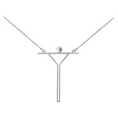 Minimalistic Pearl Contemporary Pendant on .925 Gilding Sterling Silver Chain
