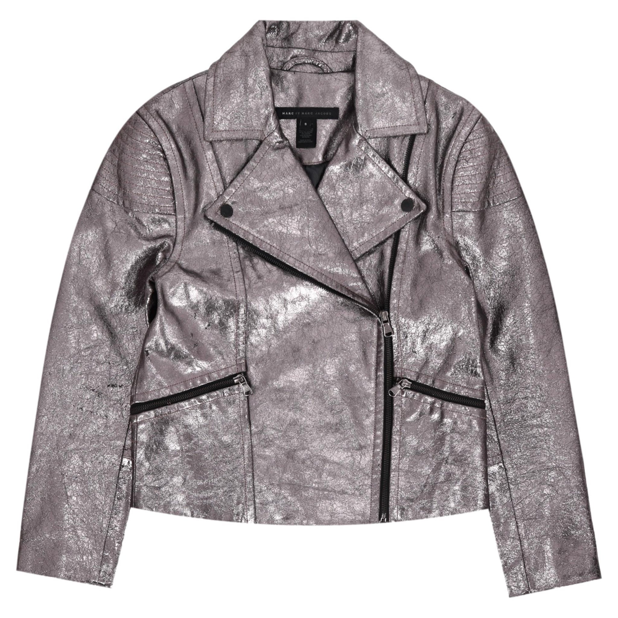 Marc By Marc Jacobs Metallic Leather Biker Jacket For Sale