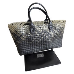 Bottega Veneta Cabat Large Intreccio Black and Transparent Leather and PVC Tote