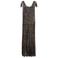 Antique 1930s Black & Gold Floral Lace French Lame Dress