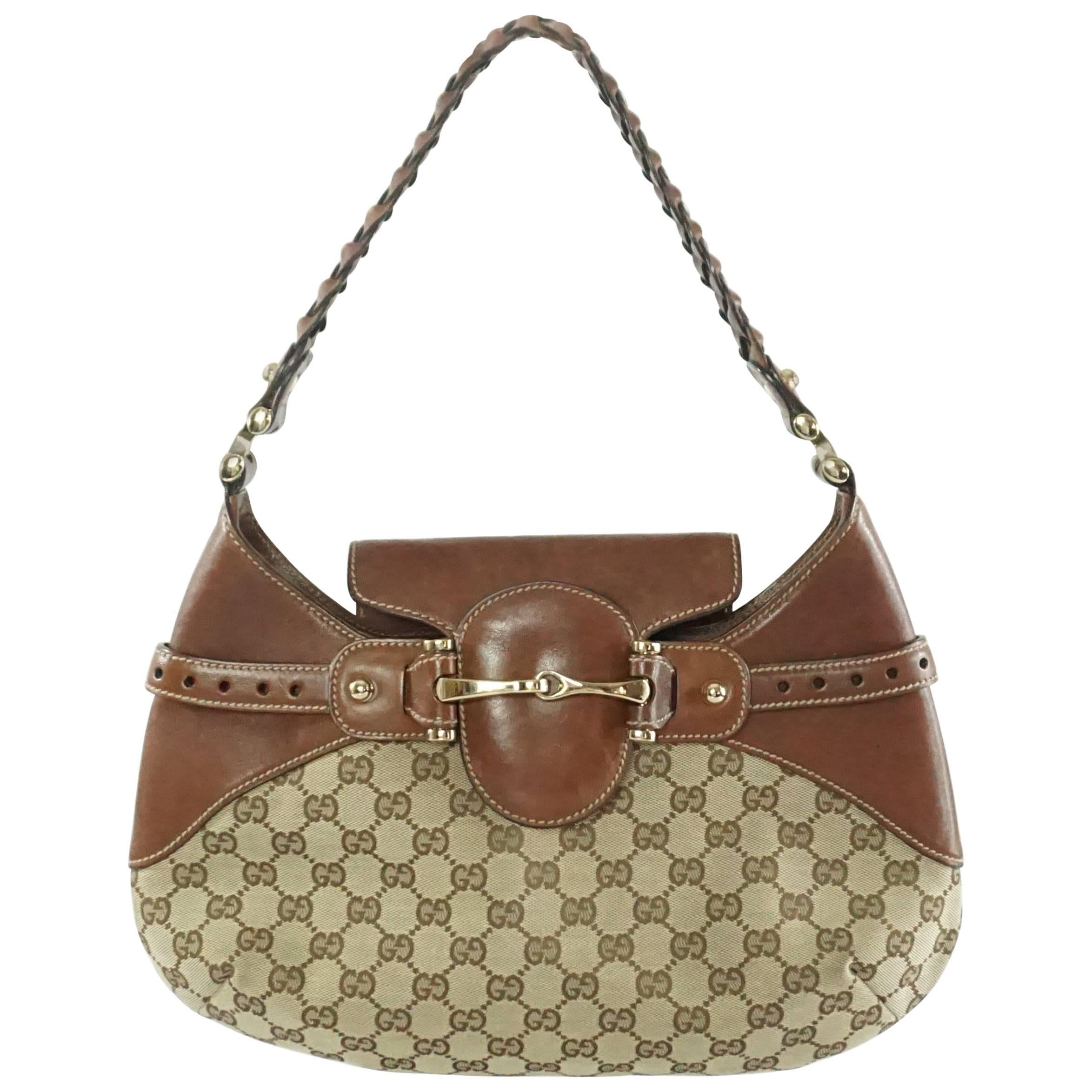 Gucci Brown Monogram Canvas Gg Horsebit Shoulder Bag 