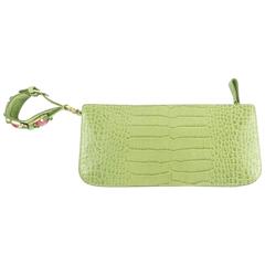 Valentino Green Croc Clutch with Jewelled Strap - rt $1, 495