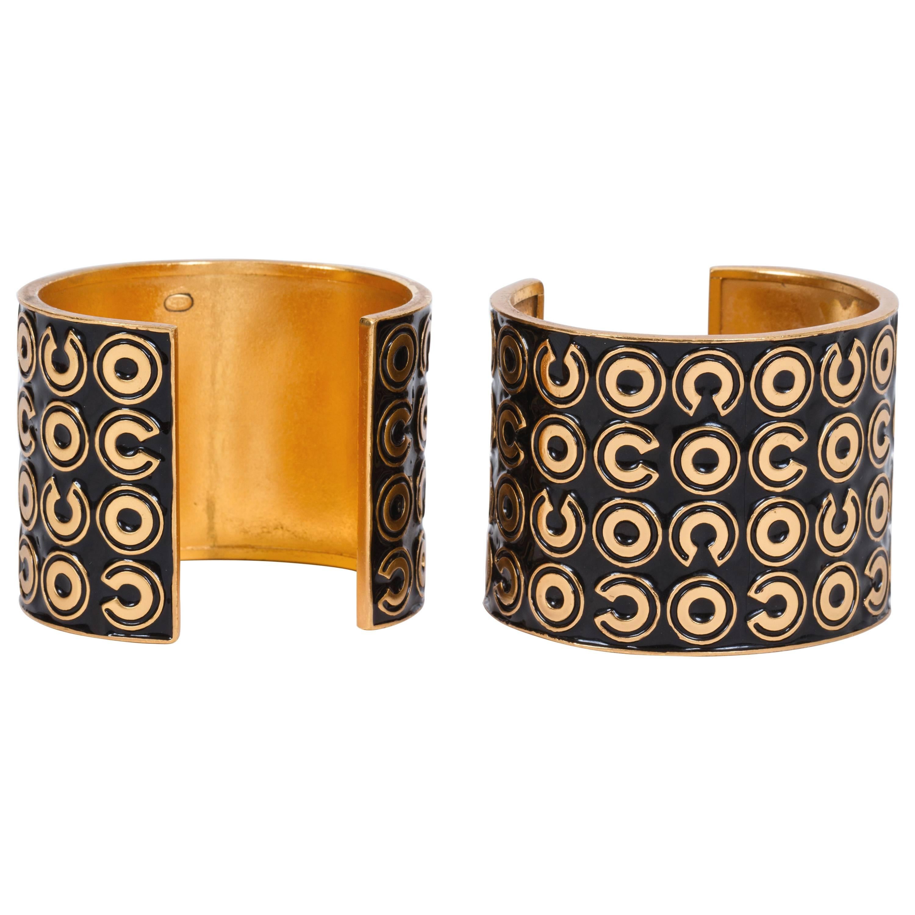 Chanel Pair of Black/Gold Cuff Bracelets