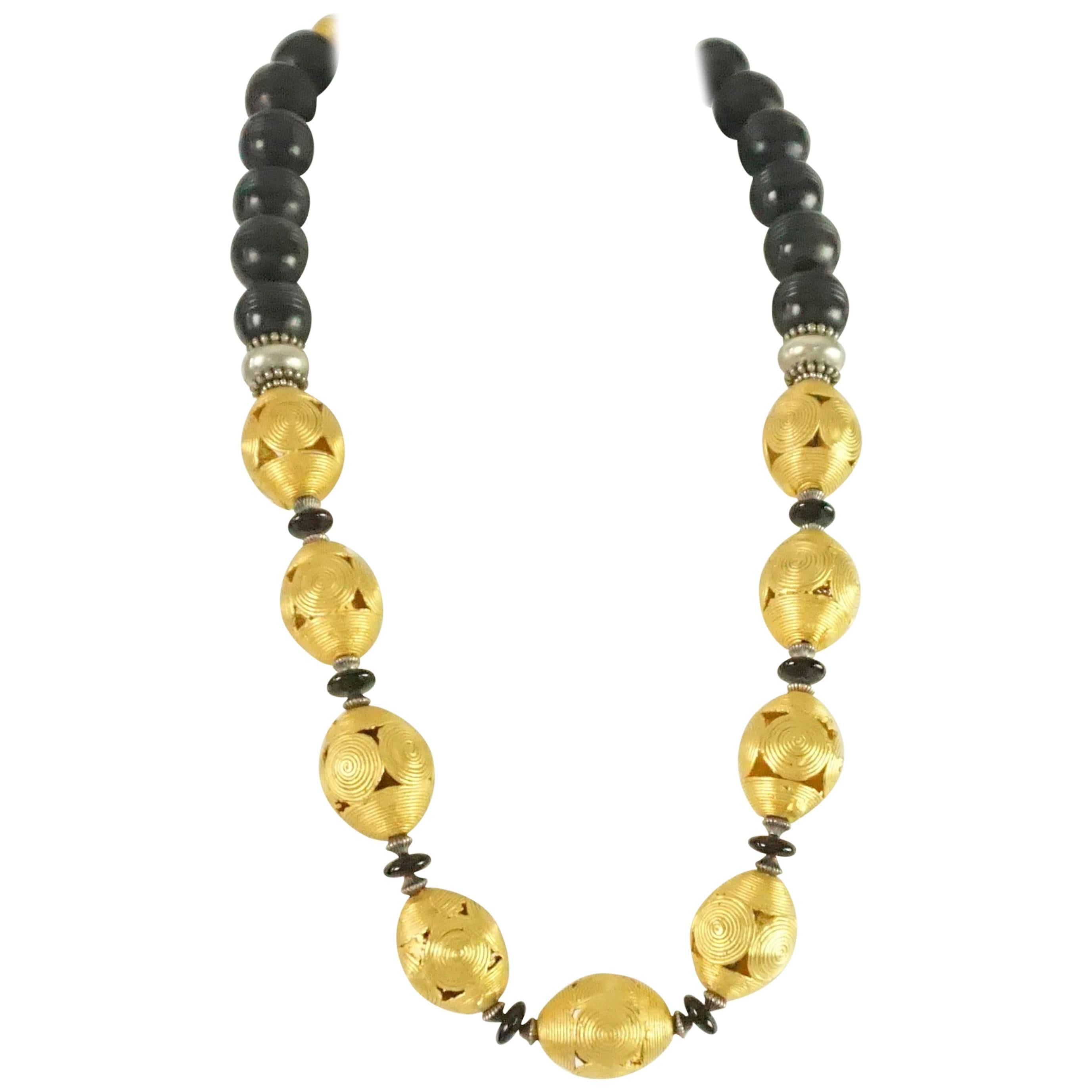 Masha Archer Gold and Black Large Bead Necklace 