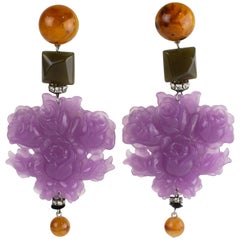 Angela Caputi Giant Lavender Flower Resin Clip Earrings
