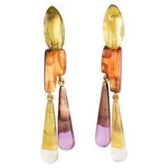 Dominique Denaive Paris Multicolor Pearlized Resin Dangle Clip Earrings