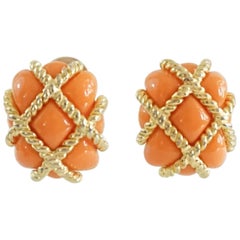 Kenneth Jay Lane Orange and Gold Quilted Earrings 
