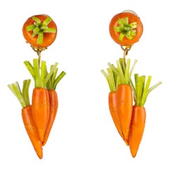 Francoise Montague by Cilea Paris Resin Dangle Clip Earrings Orange Carrots