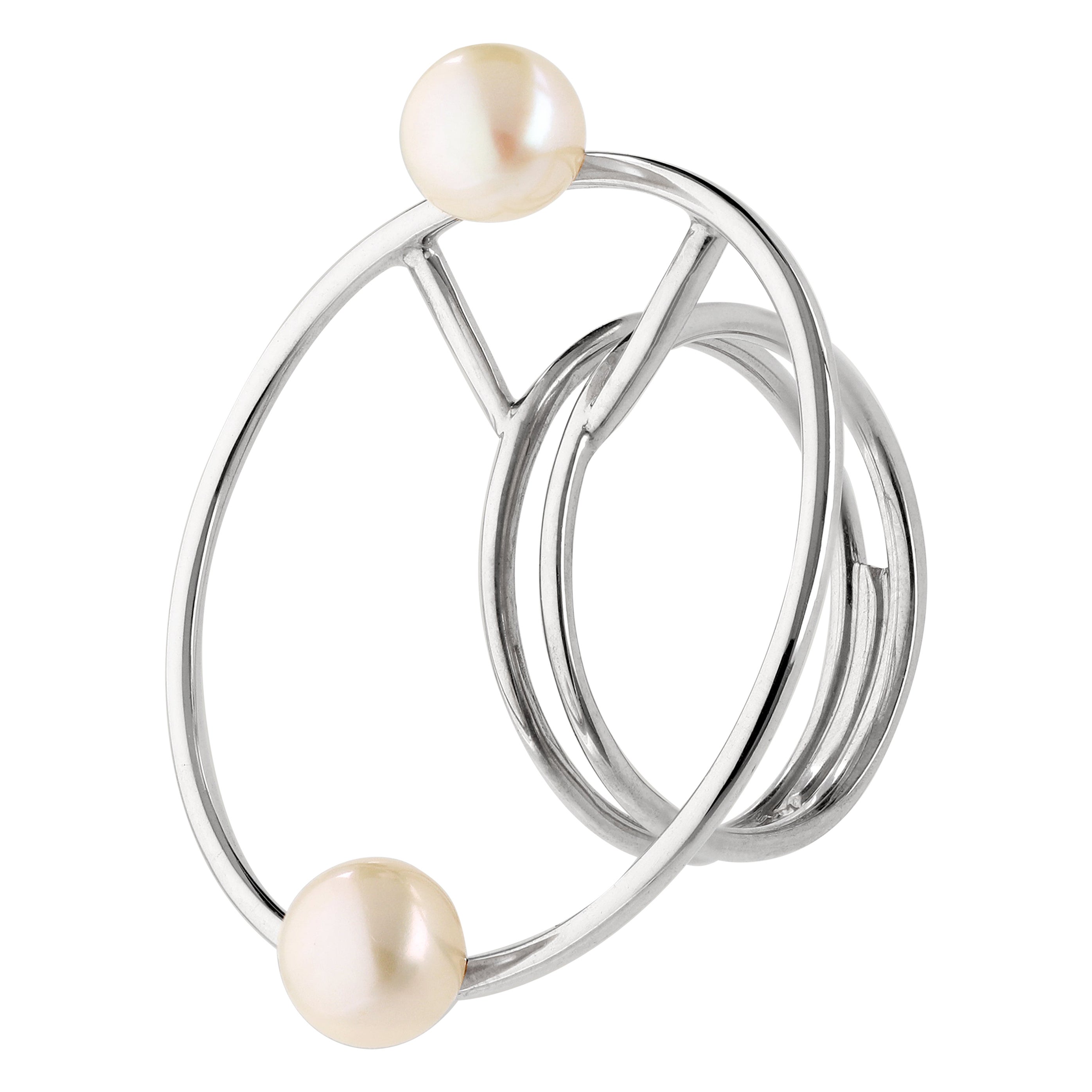 Modern gilding silver 925 coktail ring, natural pearls with minimalistic lines