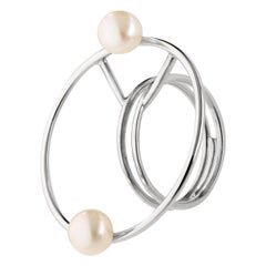 Modern gilding silver 925 coktail ring, natural pearls with minimalistic lines
