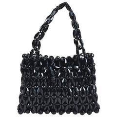 Vintage Bottega Veneta Black Beaded Embellished Top Handle Evening Handbag