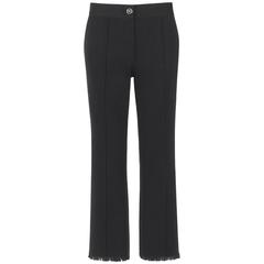 CHANEL S/S 2004 Black Cotton Gaberdine Straight Leg Raw Edge Fringe Capri Pants 9