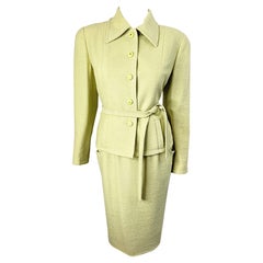 Chanel Fall 1991 Collection 28 Size 42 Lime Green Belted Vintage 90s Skirt Suit