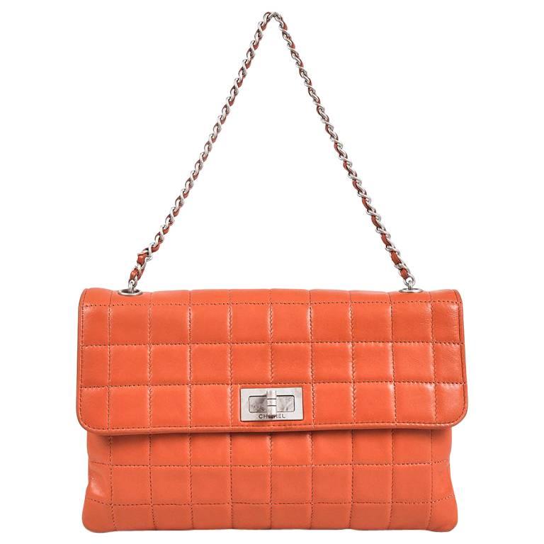 Chanel Orange Lambskin Leather Chocolate Bar Stitch Reissue Flap Chain Link Bag For Sale