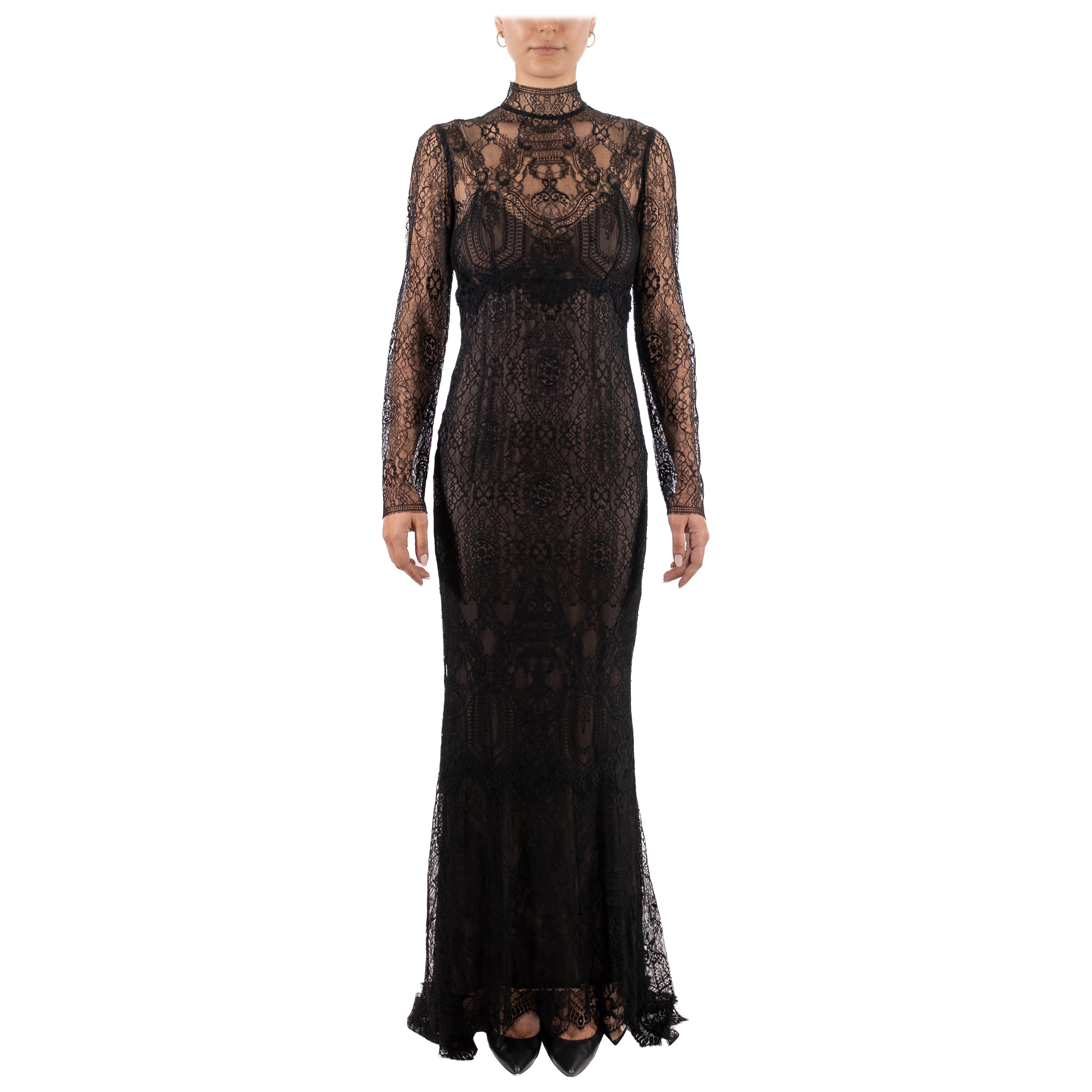 1990S Black Silk Lace Gown For Sale