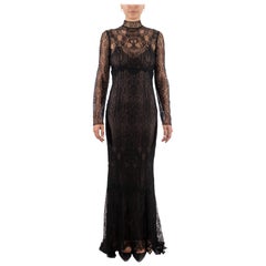 1990S Schwarzes Seiden-Spitzenkleid