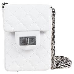 Chanel White Crinkled Calfskin Leather Silver Tone Reissue Phone Case
