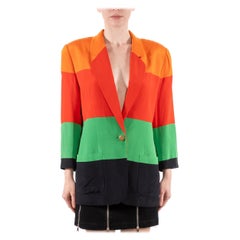1990S Orange, Red, Green & Black Silk Faille Color Blocked Boxy Blazer