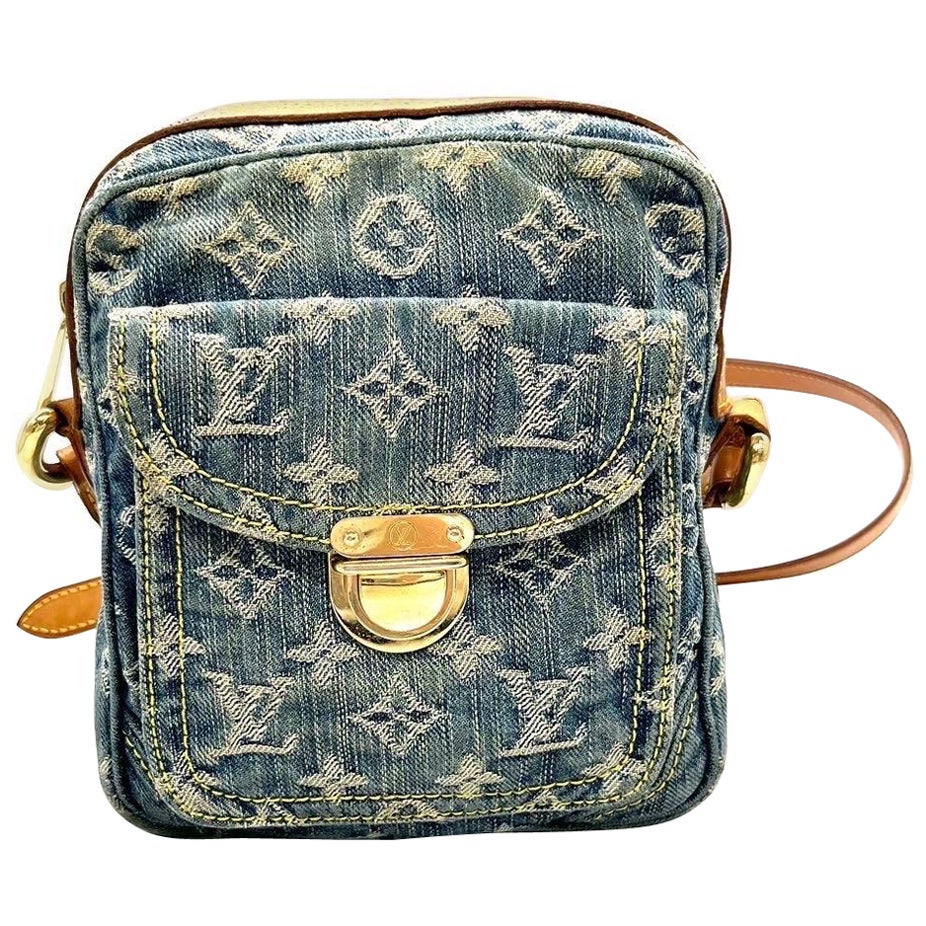 Louis Vuitton Monogram Denim Camera Crossbody Bag Blue For Sale