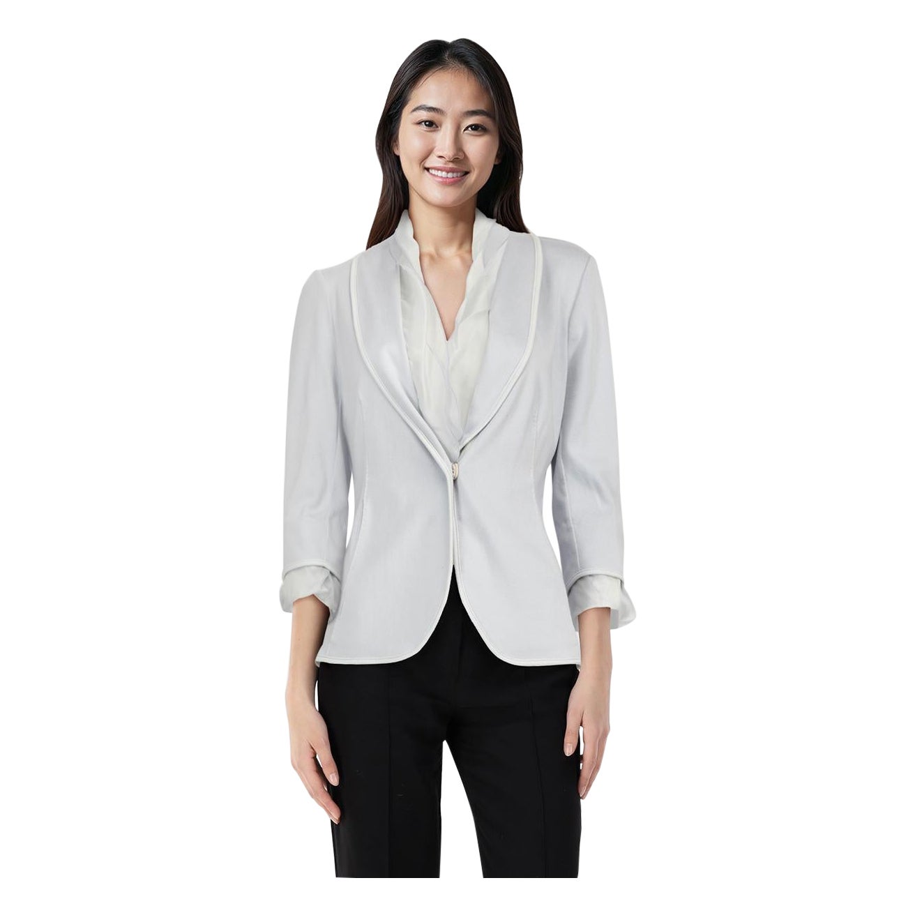 Salvatore Ferragamo Blue Ruffle Trim Jacket Size L