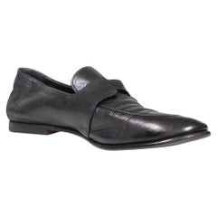 Hermès Black Leather Almond Toe Logo Loafers Size IT 40