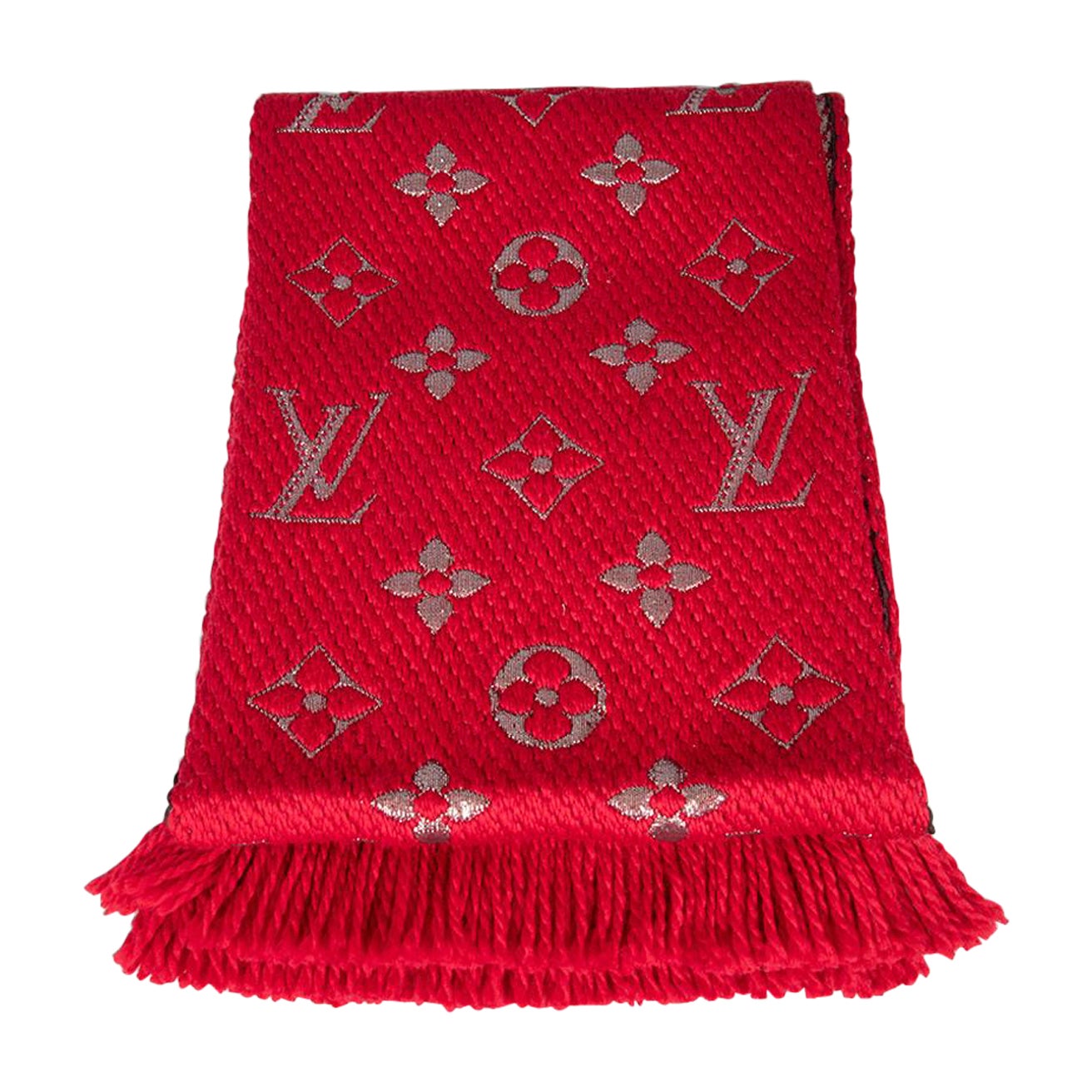 Louis Vuitton Red Logomania Wool Scarf For Sale