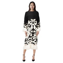 Valentino Garavani Abstract Silk Feather Trim Midi Dress Size M