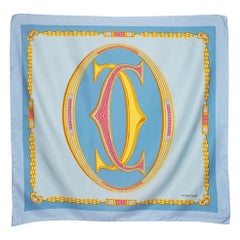 Cartier Must De Cartier Blue Silk Logo Square Scarf