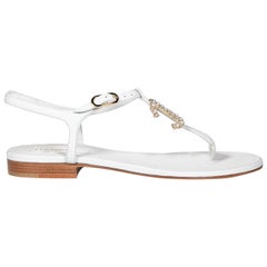 Chanel White Faux Pearl embellished CC Sandals Size IT 36