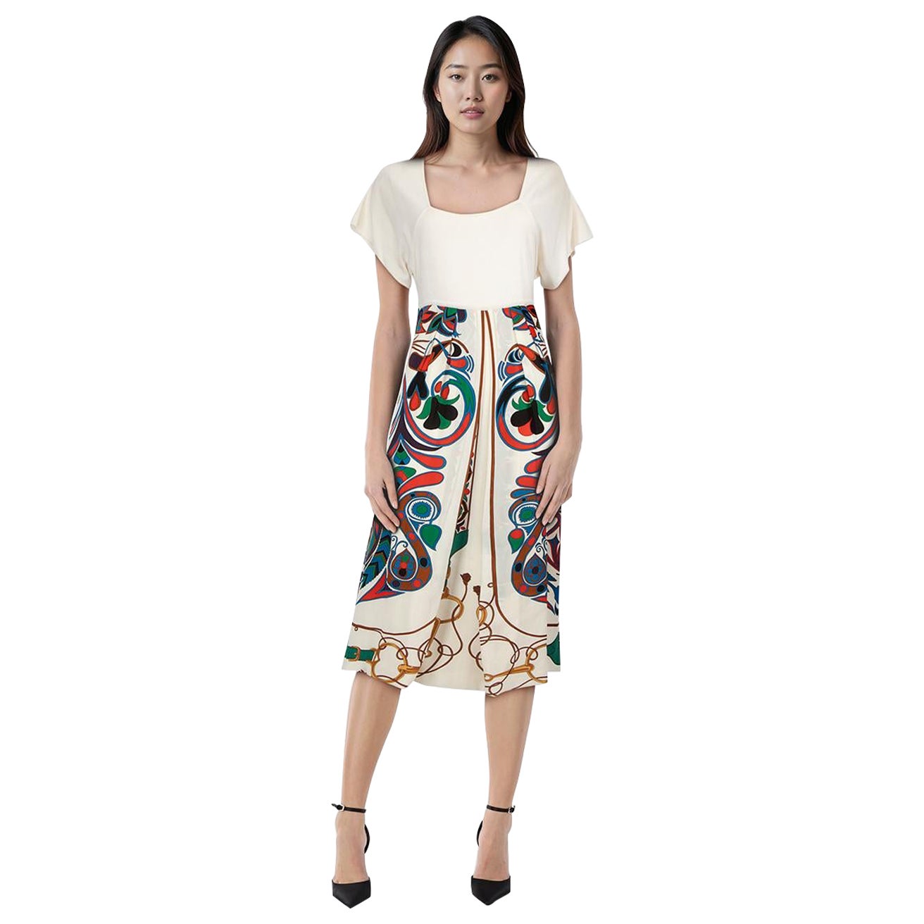 Hermès Robe Twillaine en soie imprimée abstraite Taille L