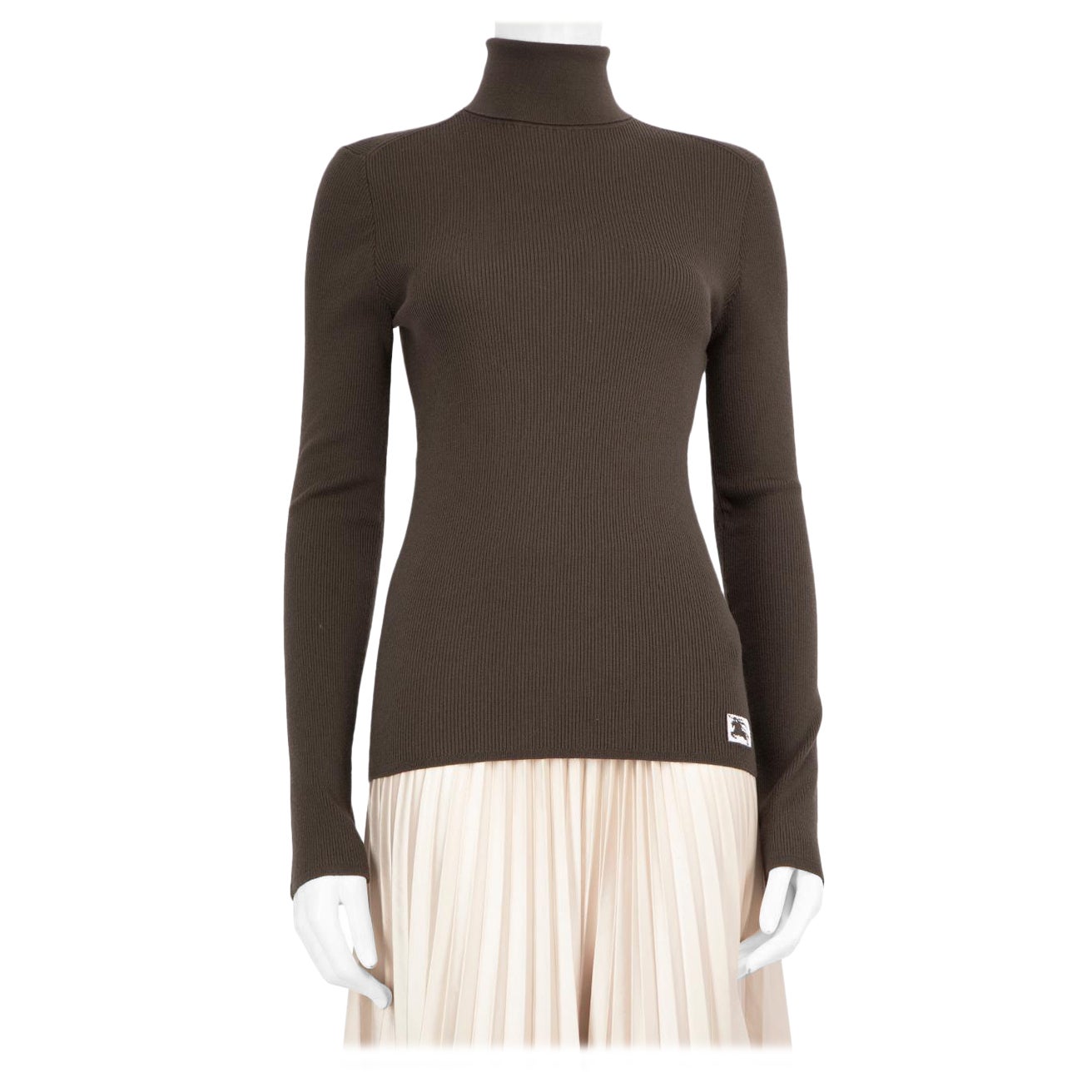 Burberry Brown Wool Logo Turtleneck Size M
