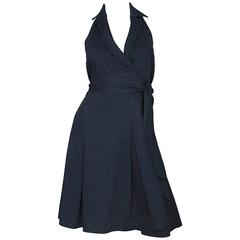 DVF NEW Blue Denim Halter Wrap Dress sz US6 rt. $450