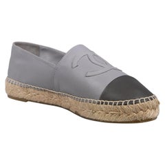 Chanel Grey Leather CC Espadrille Flats Size IT 39