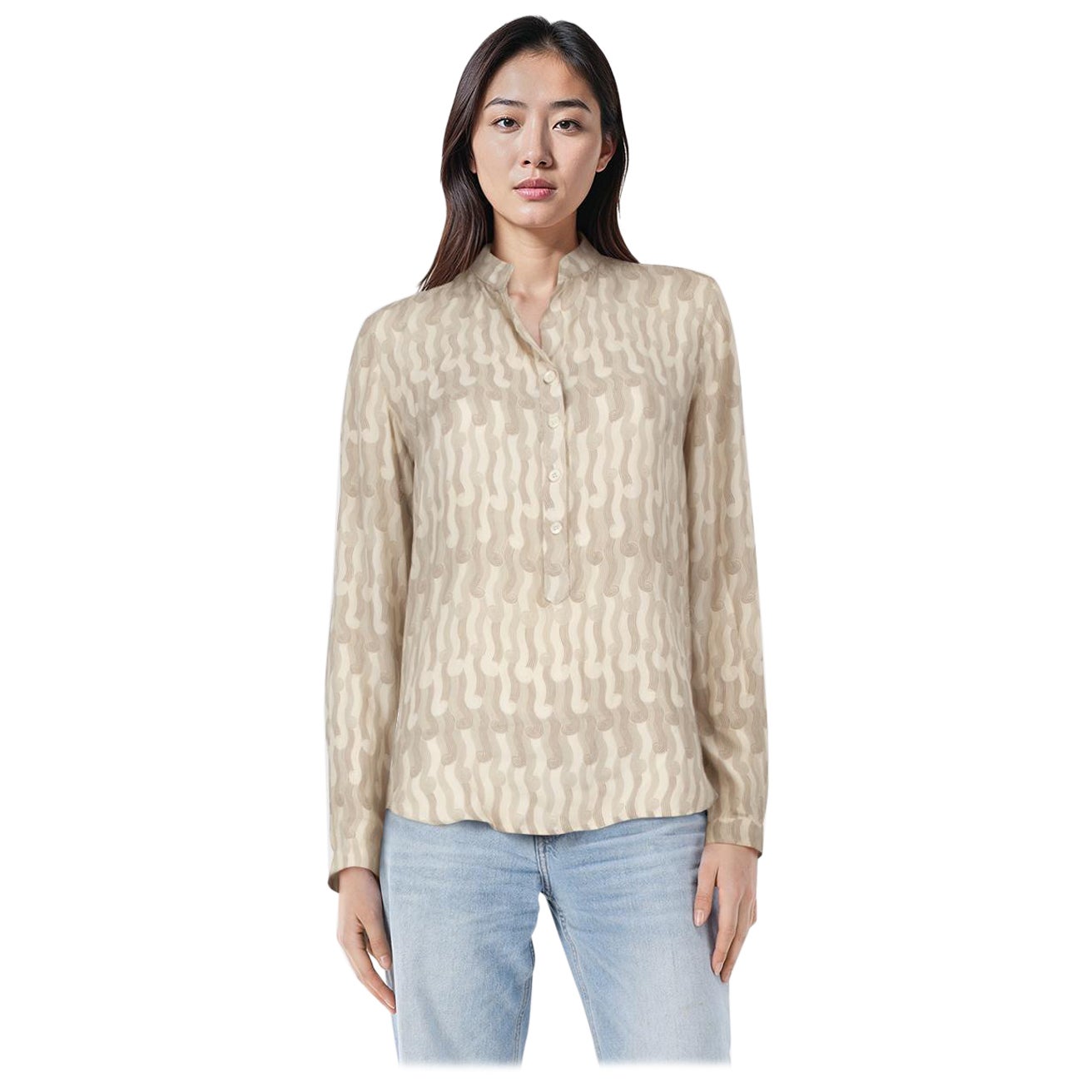 Stella McCartney Ecru Abstract Long Sleeve Blouse Size M