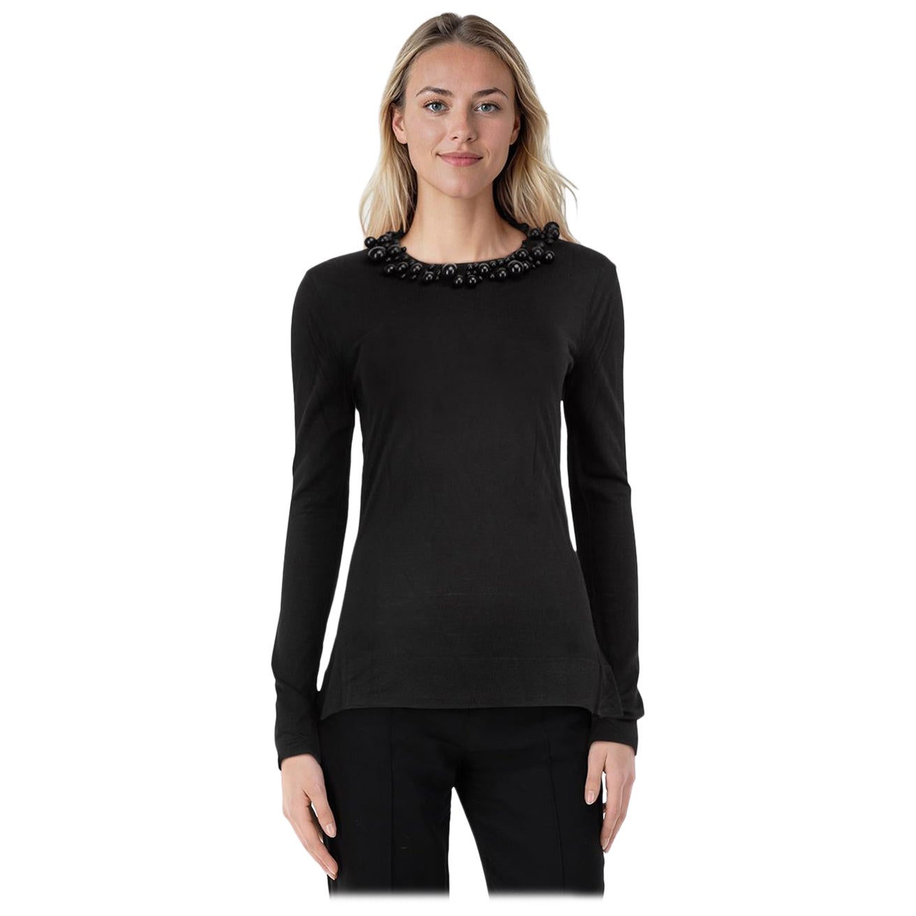Burberry Black Knit Embellished Neck Top Size M