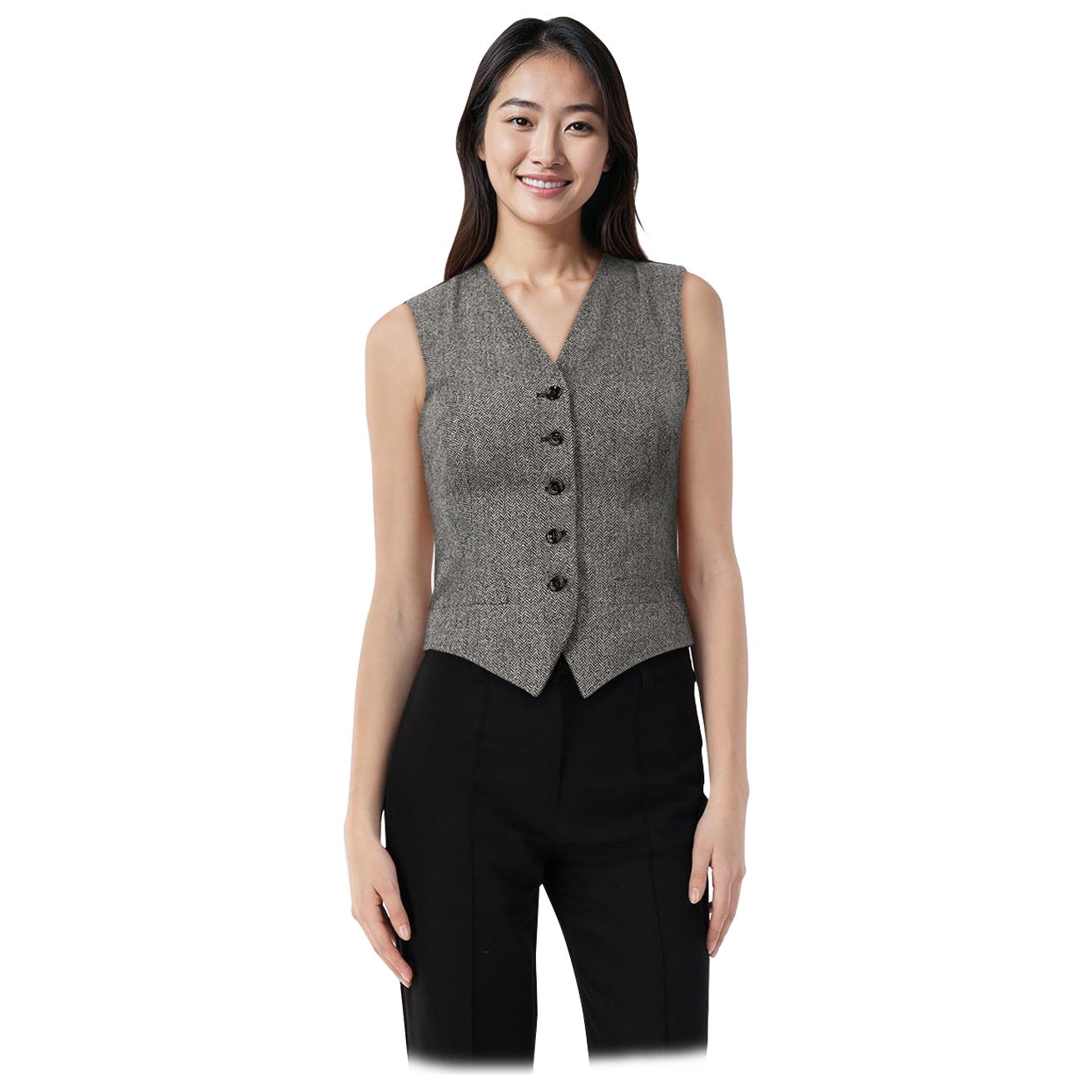 Dolce & Gabbana Grey Wool Herringbone Vest Size M
