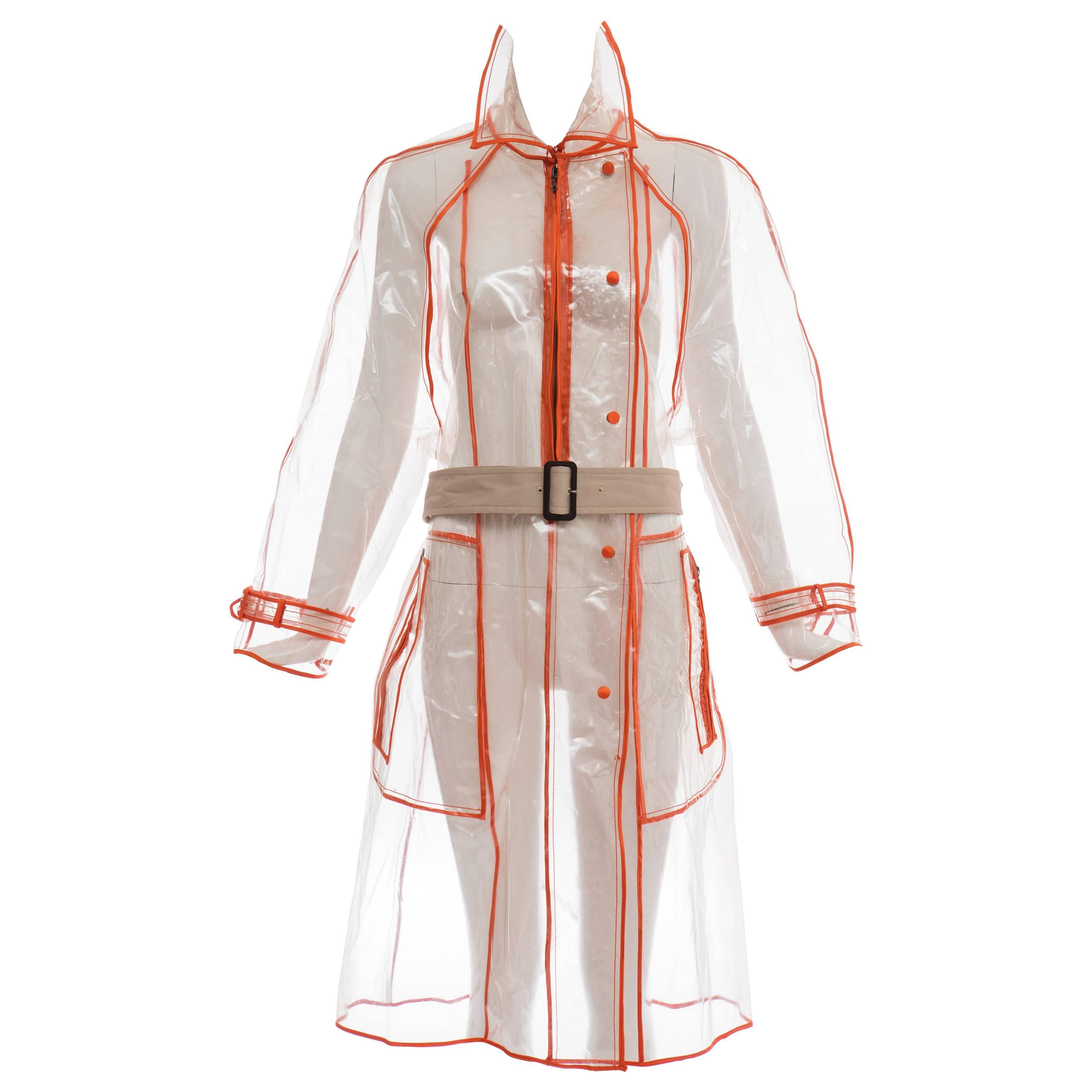 Prada Transparent PVC Rain Coat Contrasting Orange Trim, Fall 2002  For Sale