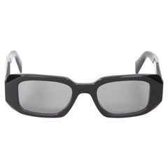 Prada Black Rectangular Frame Grey Tinted Sunglasses