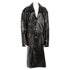 Versace Black Patent Leather Embossed Trench Coat Size XXL