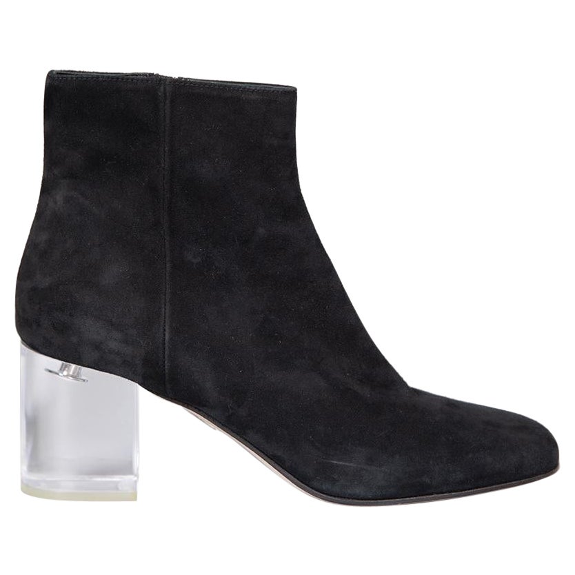 Miu Miu Black Suede Clear Heel Boots Size IT 38.5 For Sale